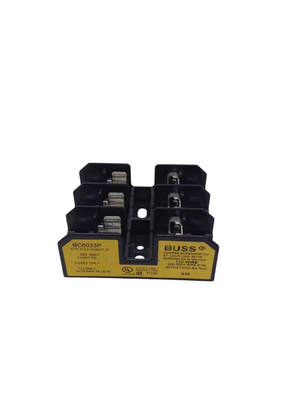 BC6033P Bussmann BC Series Fuse Block 600V  30A - Essential Electric Supply