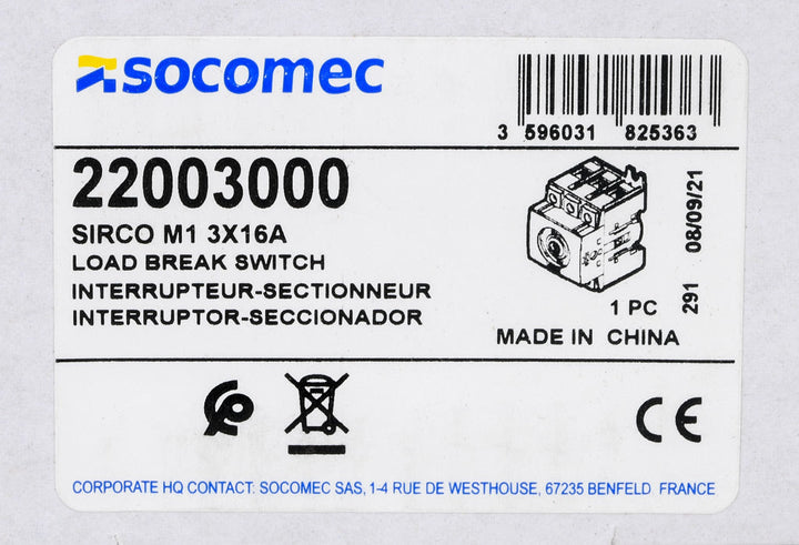 Socomec 22003000 - Disconnect Switch 30A 690V AC (PLP Frame Compatible)