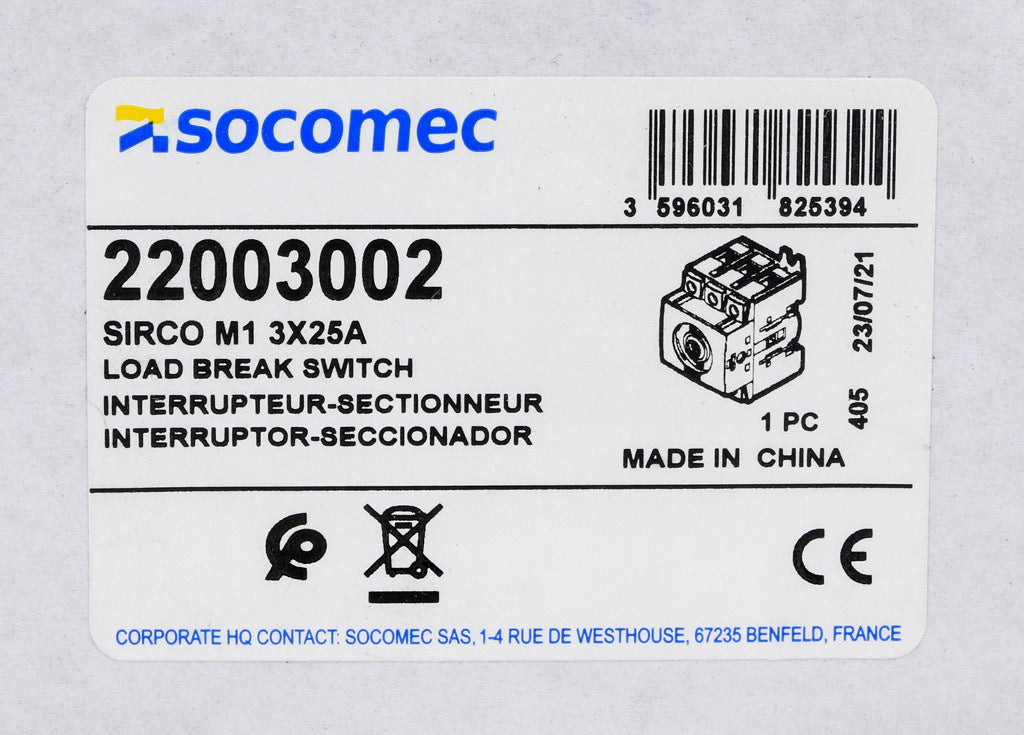 Socomec 22003002 - Disconnect Switch 690V AC 125A (PLP Frame Compatible)