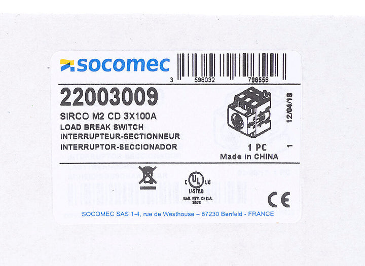 Socomec 22003009 - Disconnect Switch 600V AC (PLP-Compatible Frame)