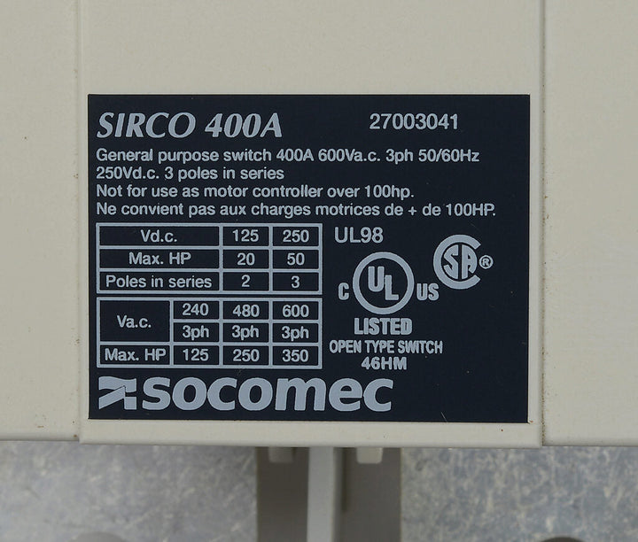 Socomec 27003041 - Disconnect Switch 690V AC 125A (PLP Frame Compatible)