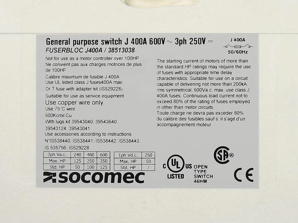 Socomec 38513038 - Disconnect Switch 690V AC 125A (PLP Frame Compatible)