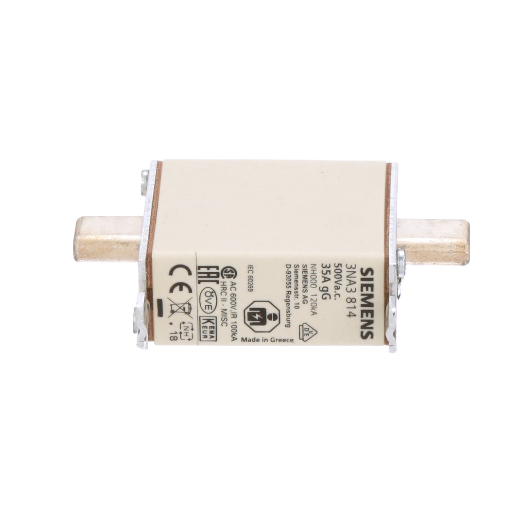 Siemens 3NA3814 - NH00 Fuse 500V 35A (IEC 60269 Compliant)