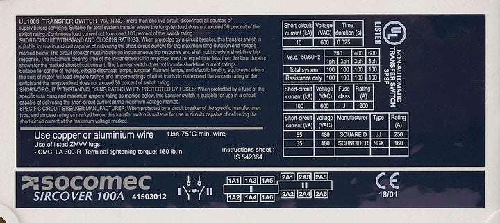 Socomec 41503012 - Automatic Transfer Switch PLP Frame Compatible (2 lb Compact Design)