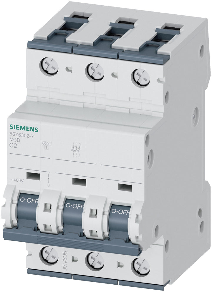 Siemens 5SY63027 - 3-Pole MCB 400V 2A Thermal Magnetic