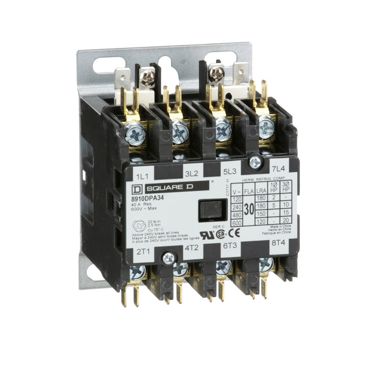 Square D 8910DPA34V06 - 4-Pole Contactor 30A 600V