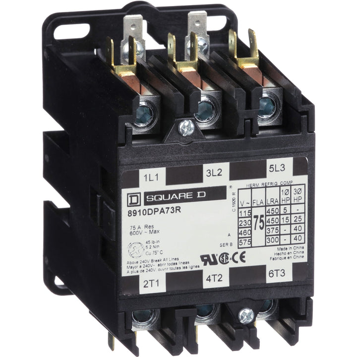 Square D 8910DPA73RV09 - Definite Purpose Contactor 75A 3-Pole