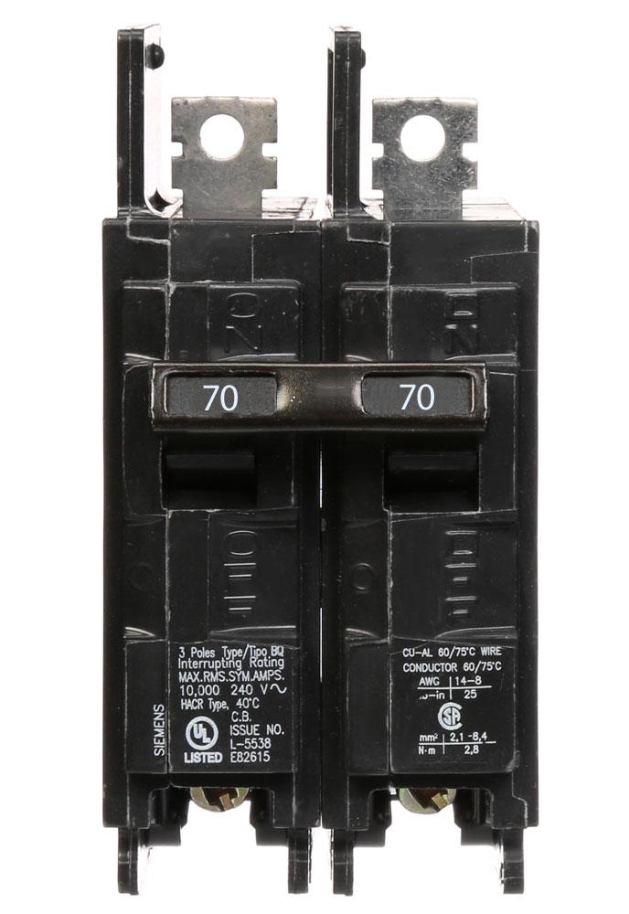 Siemens BQ2B070 - 70A Molded Case Breaker (10kA AIC, 120/240V)