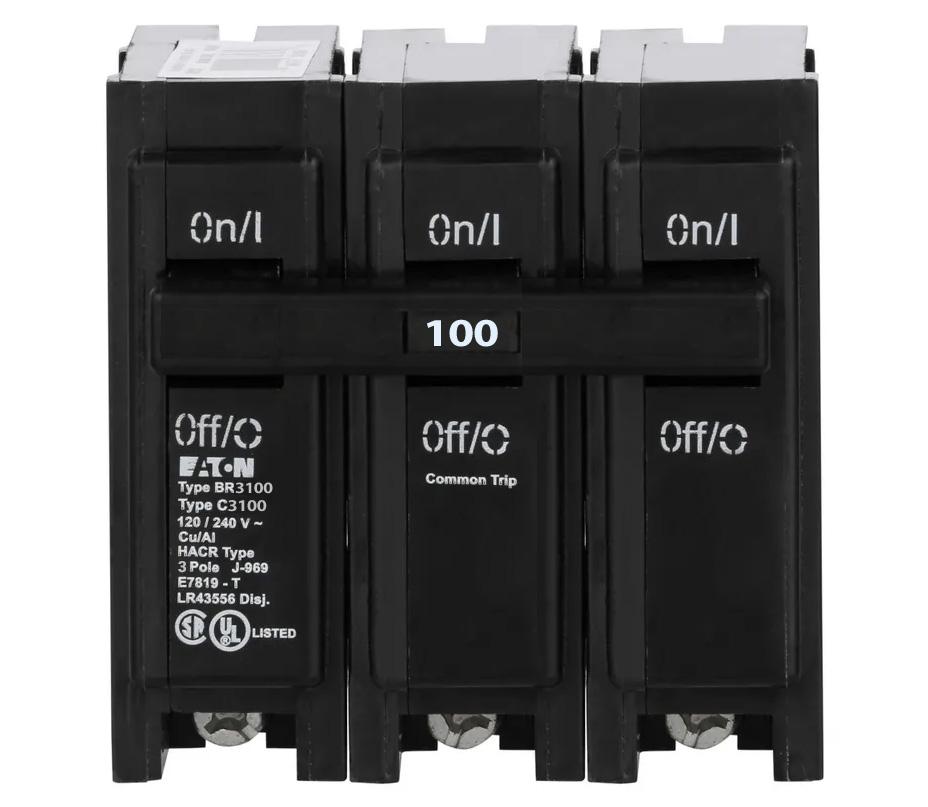 Cutler Hammer BR3100 - 3-Pole Thermal Magnetic Breaker (100A, 240V)