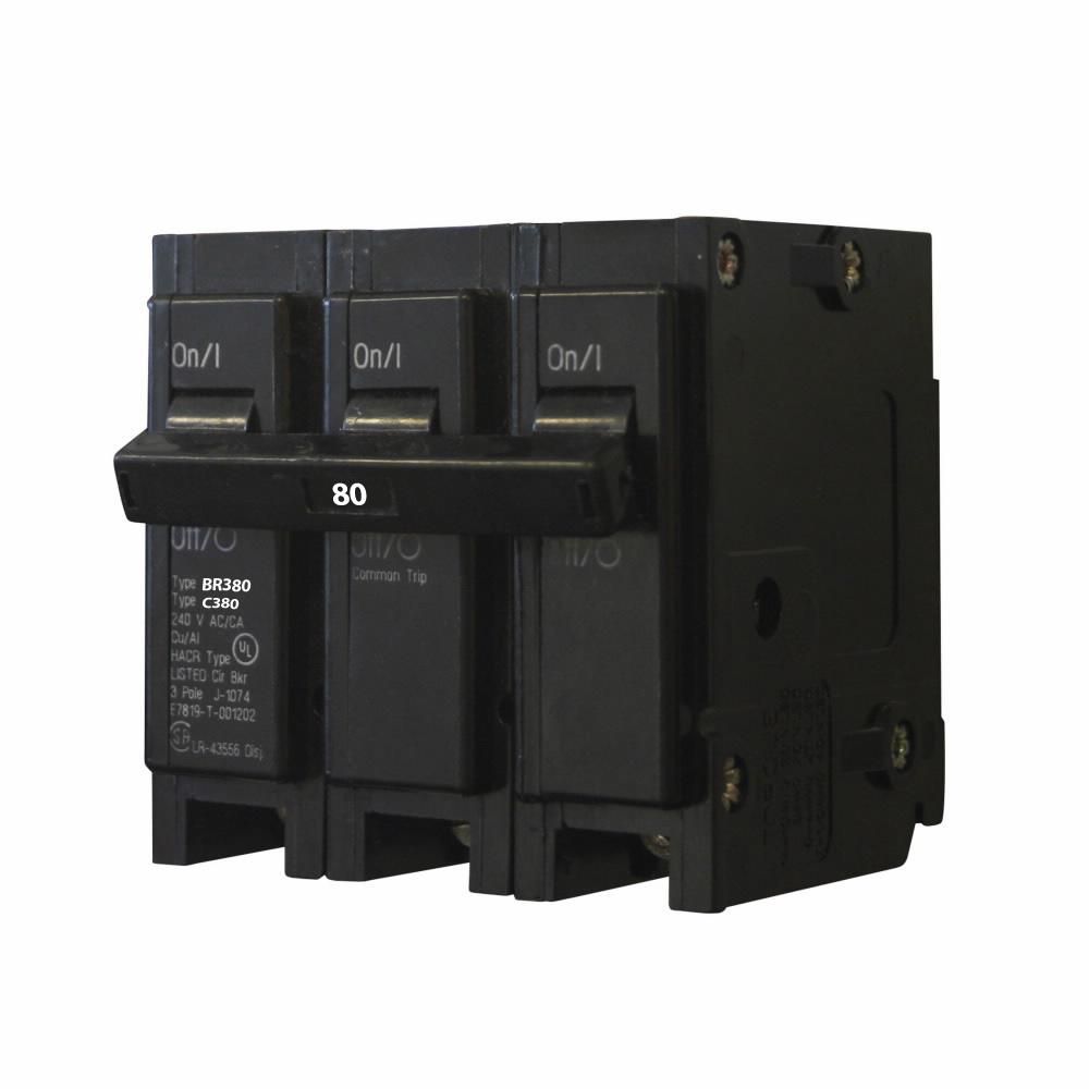 Cutler-Hammer BR380 - 3-Pole 80A Circuit Breaker (10kA AIC, 240V)