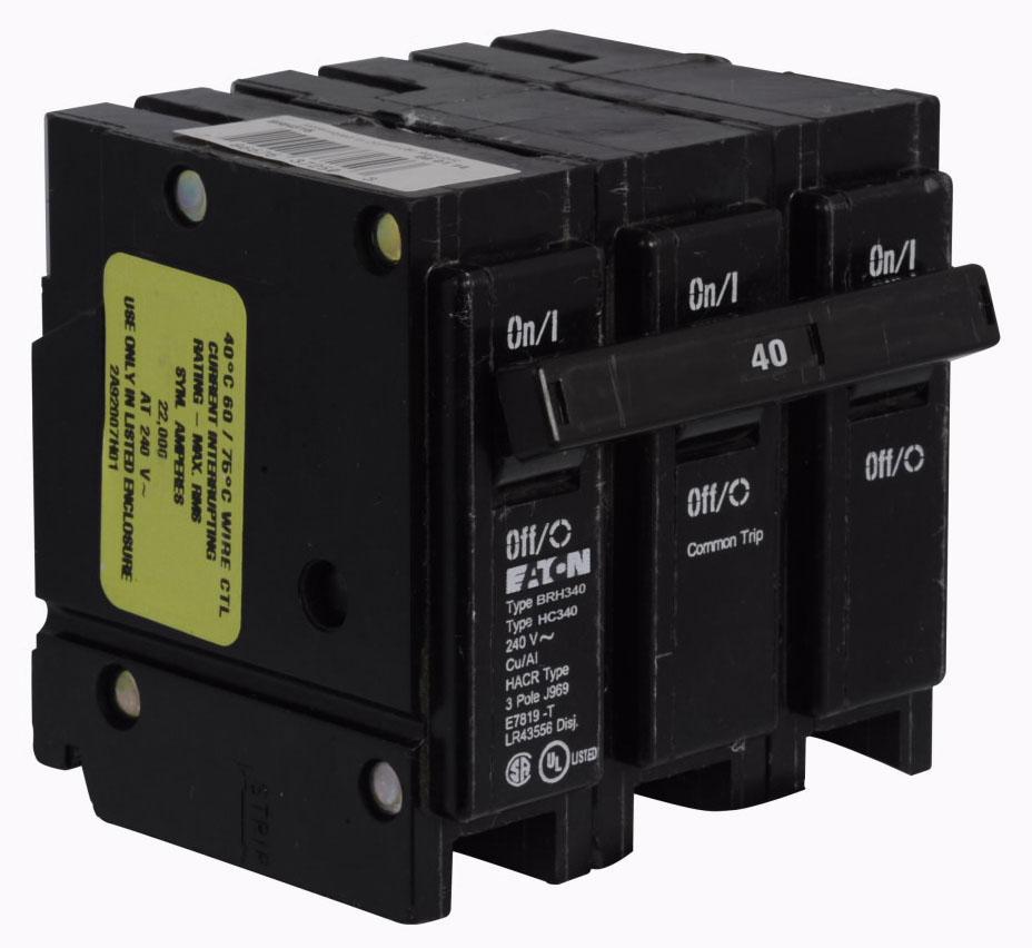 Cutler Hammer BRH340 - 3-Pole 40A Circuit Breaker (22kA AIC)
