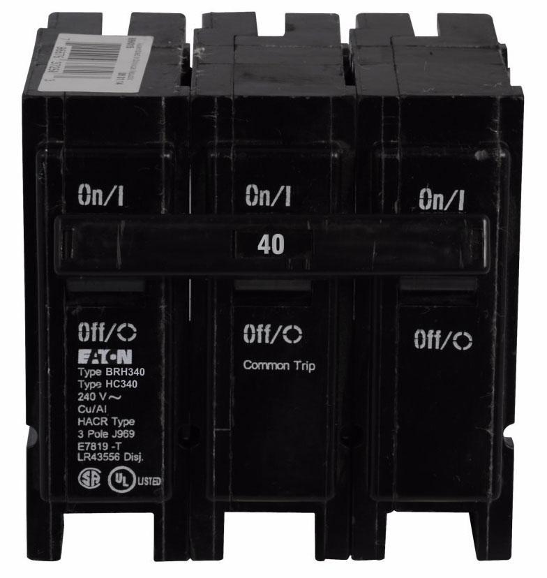 Cutler Hammer BRH340 - 3-Pole 40A Circuit Breaker (22kA AIC)