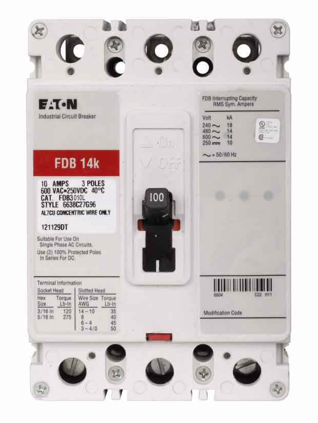 Eaton Cutler Hammer FDB3010 - Molded Case Circuit Breaker 10A 600V 3P