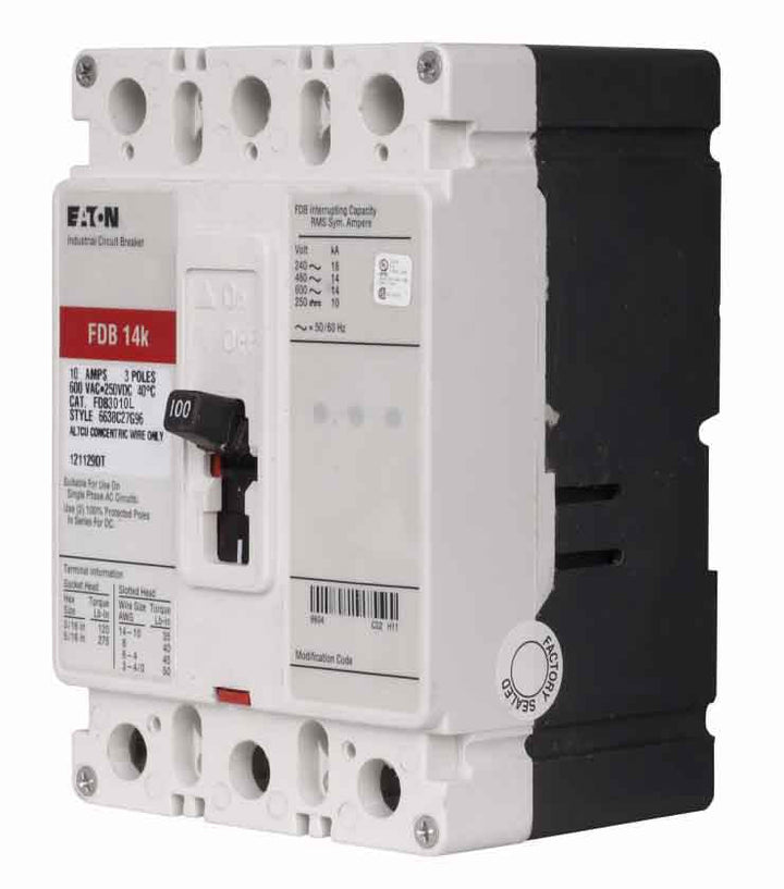 Eaton Cutler Hammer FDB3010 - Molded Case Circuit Breaker 10A 600V 3P
