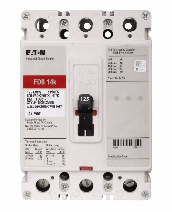 Cutler Hammer FDB3125 - Molded Case Circuit Breaker 125A 600V 3P