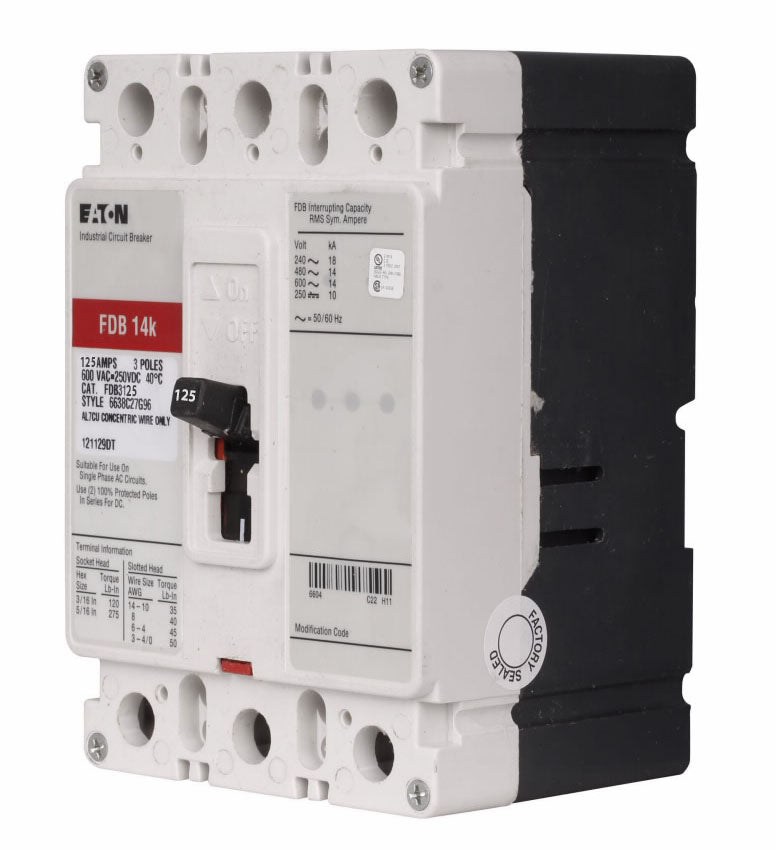 Cutler Hammer FDB3125 - Molded Case Circuit Breaker 125A 600V 3P