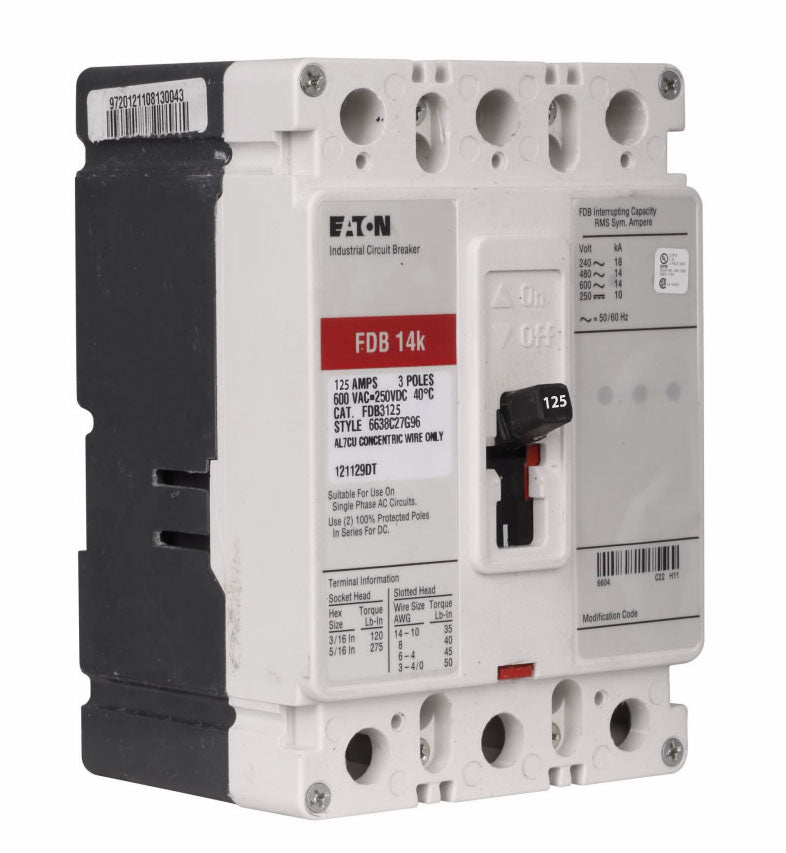 Cutler Hammer FDB3125 - Molded Case Circuit Breaker 125A 600V 3P
