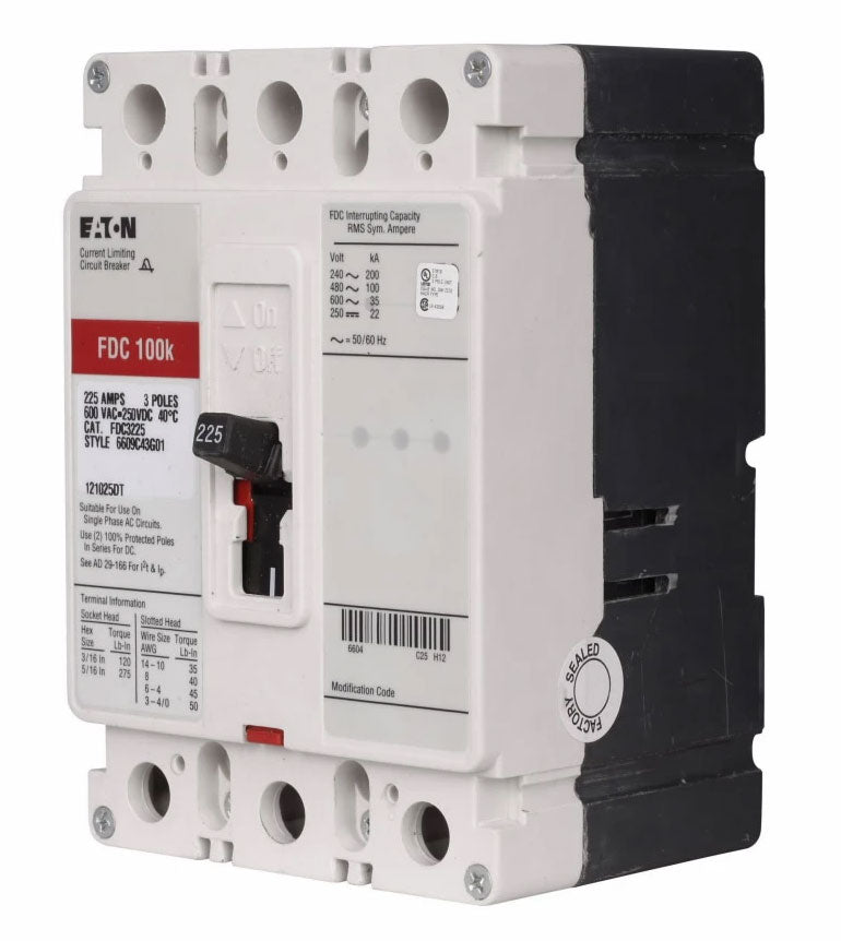 Eaton Cutler-Hammer FDC3225 - 225A 3-Pole Molded Case Circuit Breaker