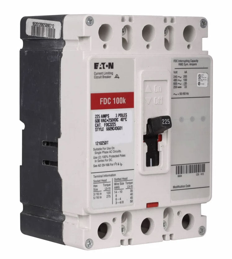 Eaton Cutler-Hammer FDC3225 - 225A 3-Pole Molded Case Circuit Breaker