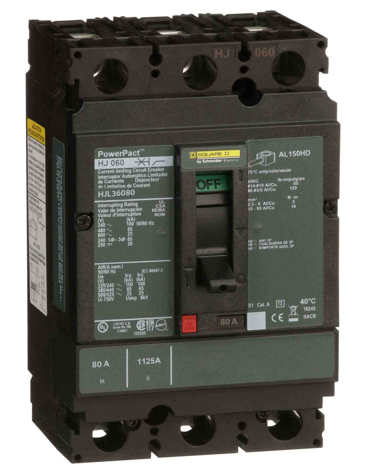 Square D HJL36080 - 3-Pole Circuit Breaker 80A 600V (65kA AIC)