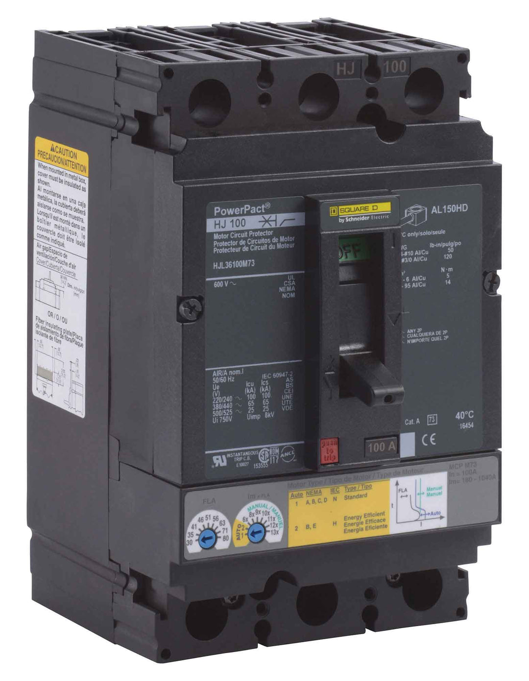 Square D HJL36100M73 - Molded Case Breaker, 100A 3P (65kA AIC)