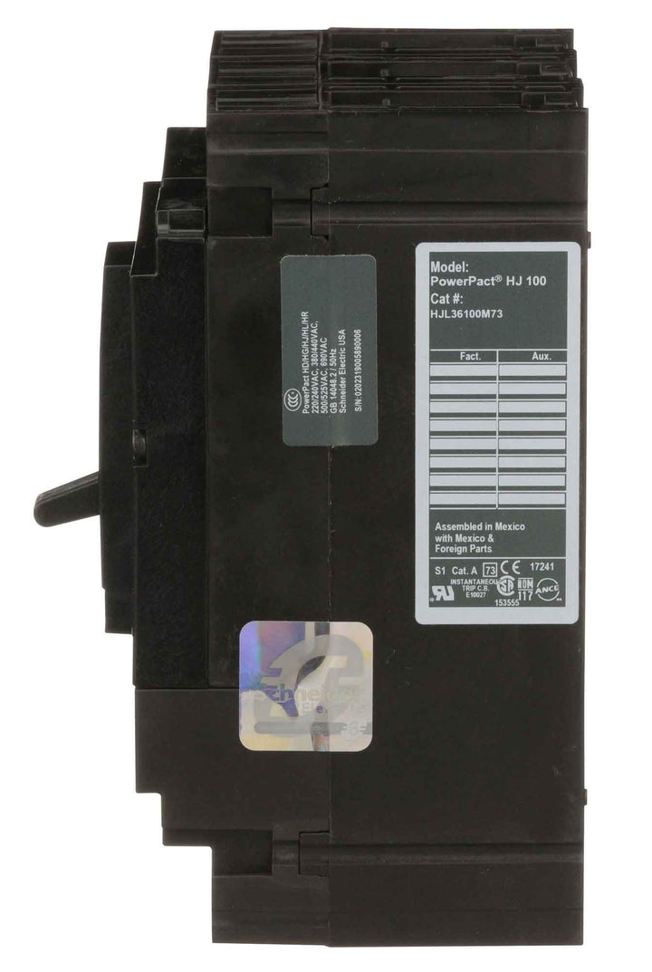 Square D HJL36100M73 - Molded Case Breaker, 100A 3P (65kA AIC)