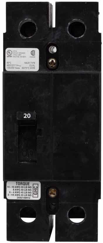 Cutler Hammer GHC2020 - Molded Case Circuit Breaker 20A 480V 2-Pole