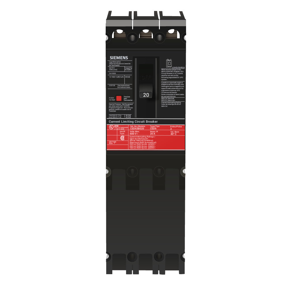 Siemens CED63B020 - Molded Case Circuit Breaker 20A 600V 3P