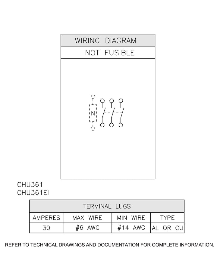Square D CHU361 - Disconnect Switch 600V 30A (3-Pole Industrial Safety Switch)