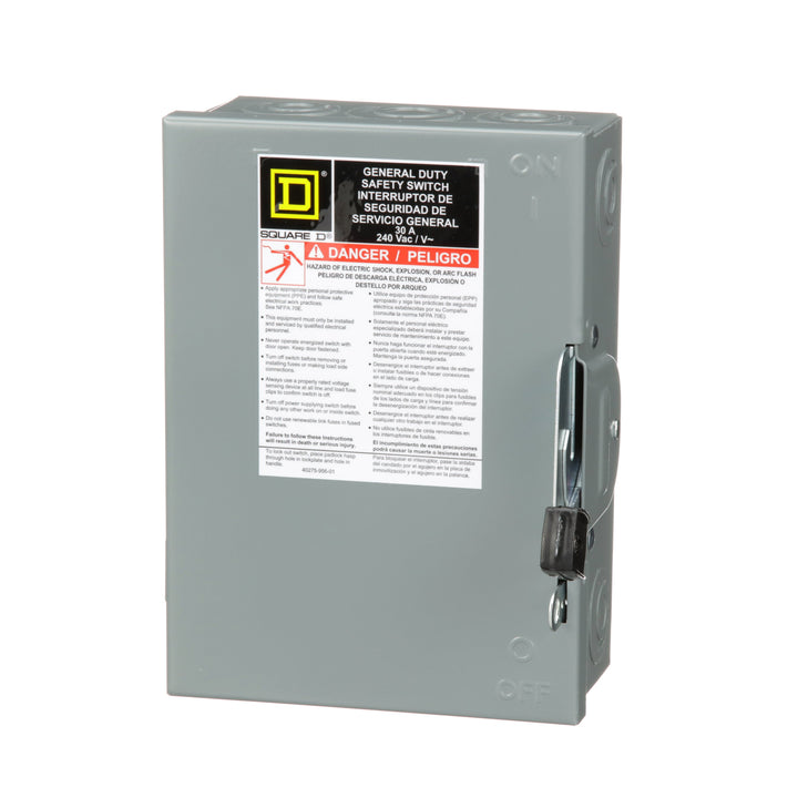 Square D DU321 - Non-Fusible Disconnect Switch 30A@240V (3-Pole, 100kA AIC)