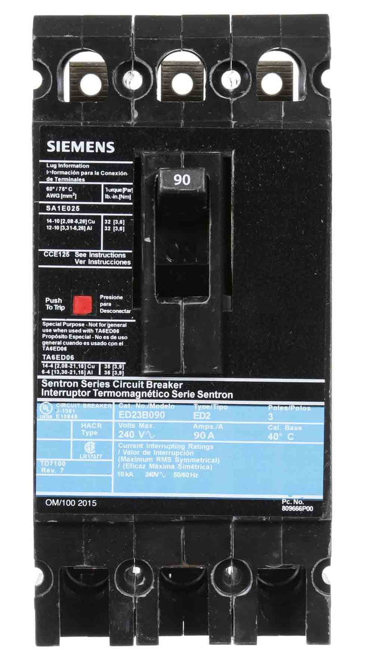 Siemens ED23B090 - Molded Case Circuit Breaker 90A 3P (10kA AIC)