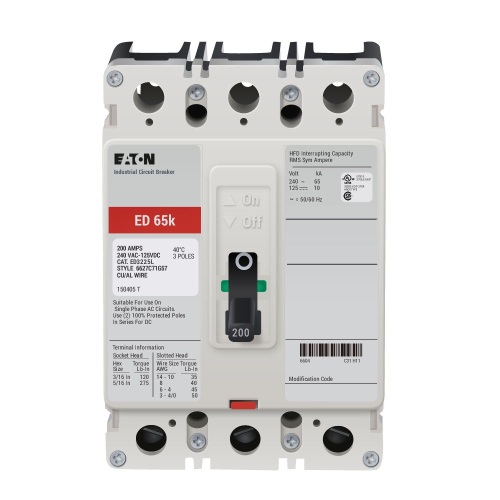 Cutler Hammer ED3225 - Molded Case Breaker 225A 3P 240V