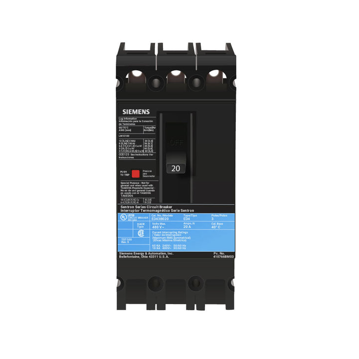 Siemens ED43B020 - Molded Case Circuit Breaker 20A 480V 3P