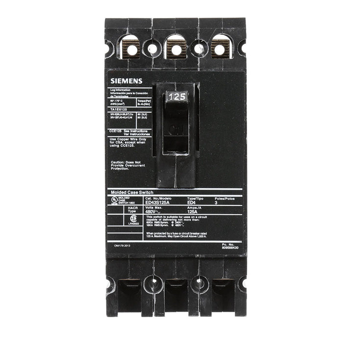 Siemens ED43S125A - Molded Case Circuit Breaker, 125A 3P (18kA AIC)