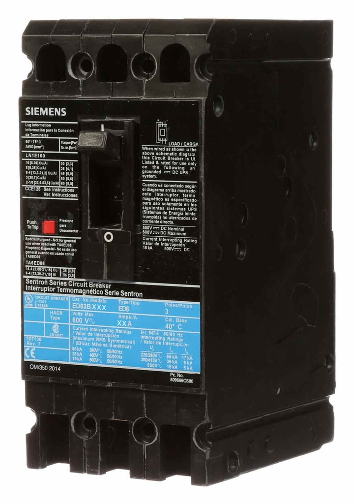 Siemens ED63B015 - Molded Case Circuit Breaker, 15A 600V 3P