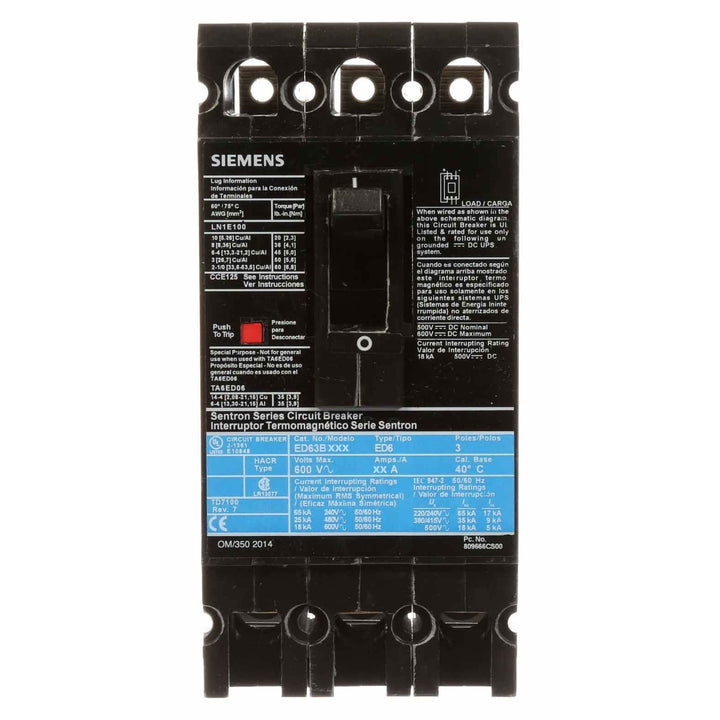 Siemens ED63B060 - Molded Case 60A 600V AC 3-Pole