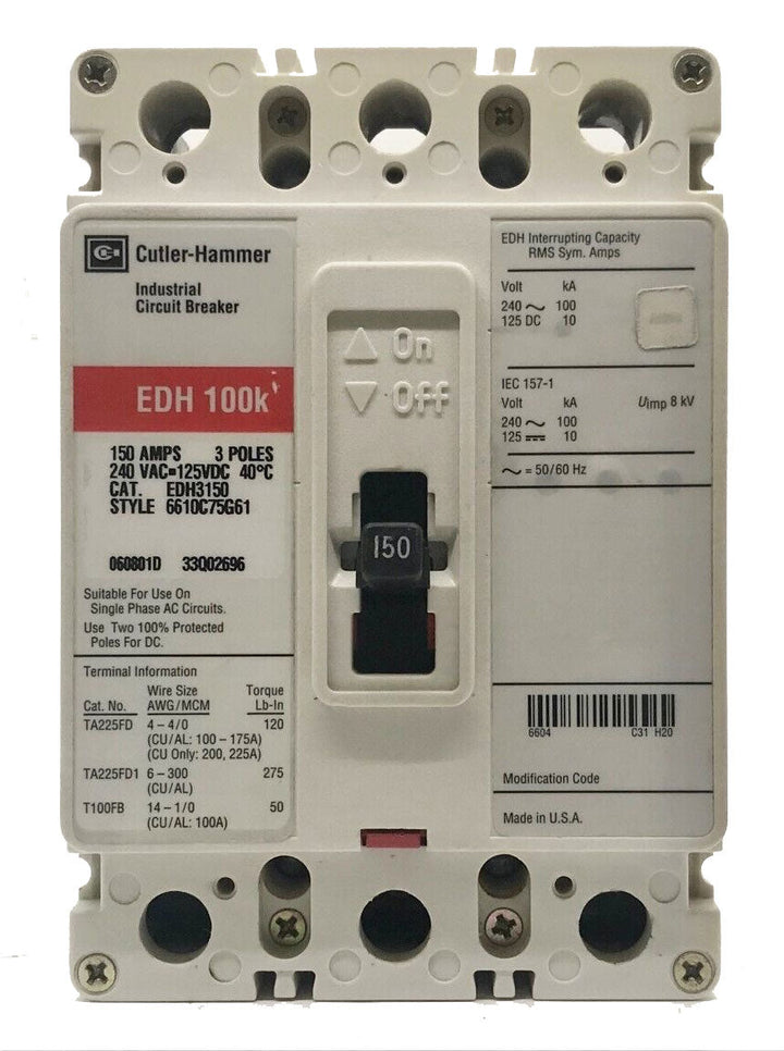 Cutler Hammer EDH3125 - Molded Case Circuit Breaker 125A 3P (100kA AIC)