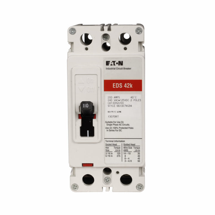 Cutler Hammer EDS2200 - Molded Case Circuit Breaker 200A 2P (42kA AIC)
