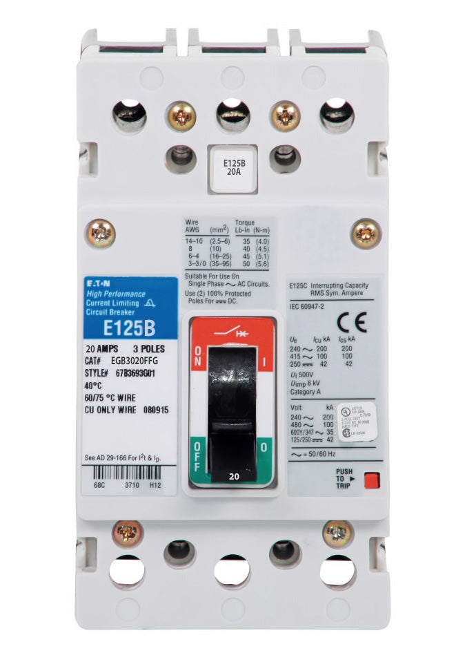 Cutler Hammer EGB3020FFG - Molded Case Circuit Breaker 20A 480V 3P