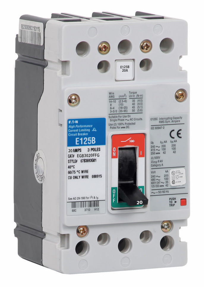 Cutler Hammer EGB3020FFG - Molded Case Circuit Breaker 20A 480V 3P