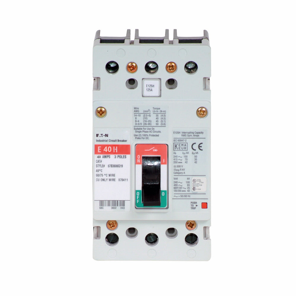 Cutler Hammer EGH3040FFB - Molded Case Circuit Breaker 40A 600V 3P