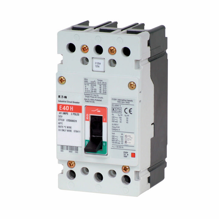 Cutler Hammer EGH3040FFB - Molded Case Circuit Breaker 40A 600V 3P