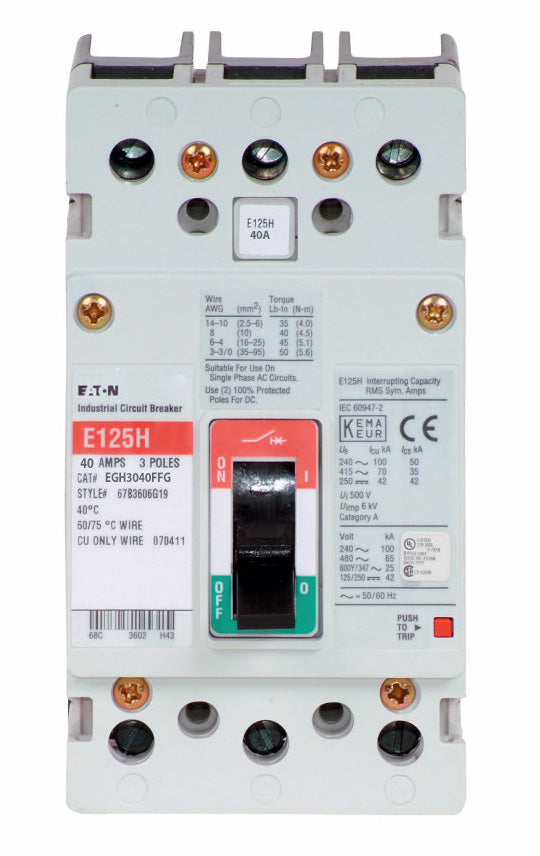 Eaton EGH3040FFG - Molded Case Circuit Breaker 40A 3P (65kA AIC)