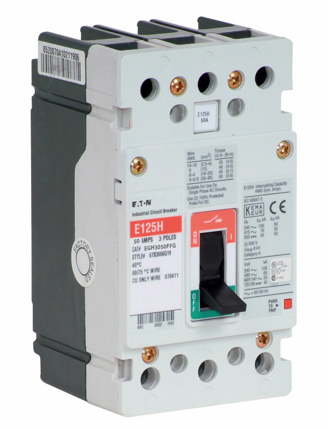 Cutler Hammer EGH3050FFG - 3-Pole 50A Circuit Breaker (65kA AIC)