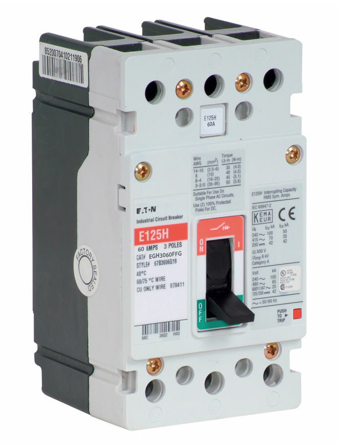 Cutler Hammer EGH3060FFG - 3-Pole Molded Case Breaker 60A 600V