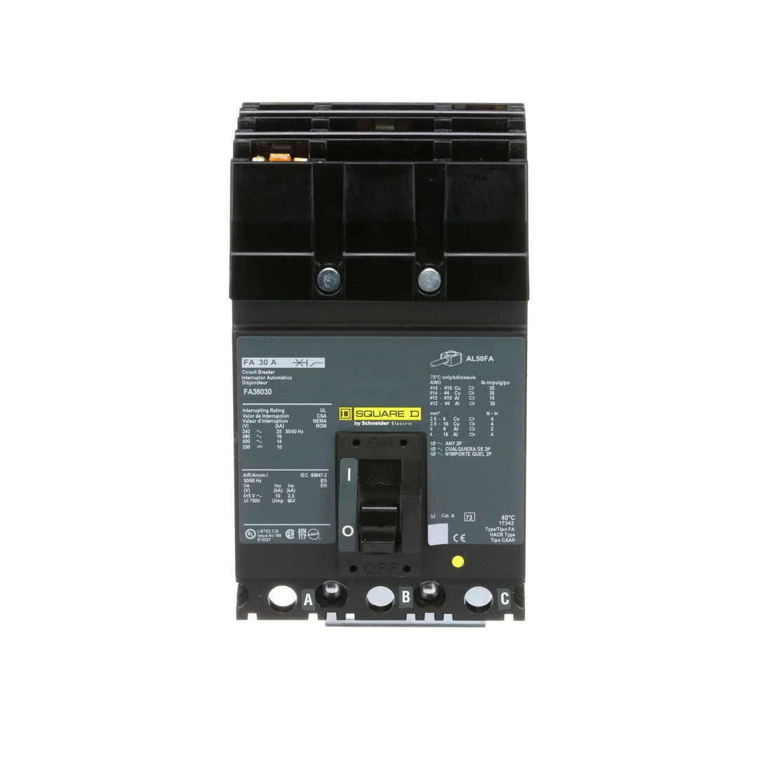 Square D FA36030 - 30A 3-Pole Circuit Breaker (600V, 18kA AIC)