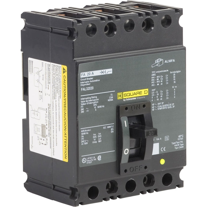 Square D FAL32020 - Molded Case Circuit Breaker, 20A 3P (10kA AIC)