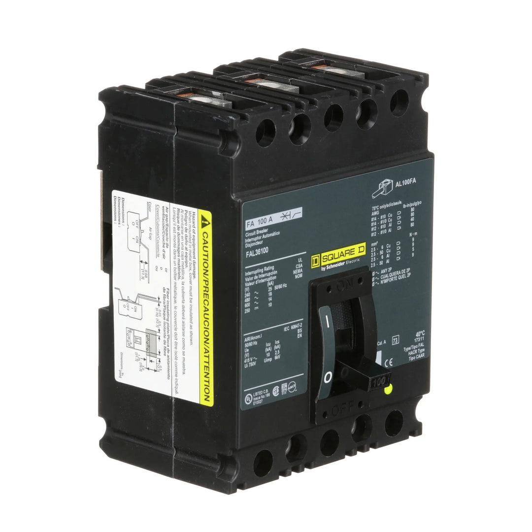 Square D FAL36100 - Molded Case Circuit Breaker, 100A 600V 3P