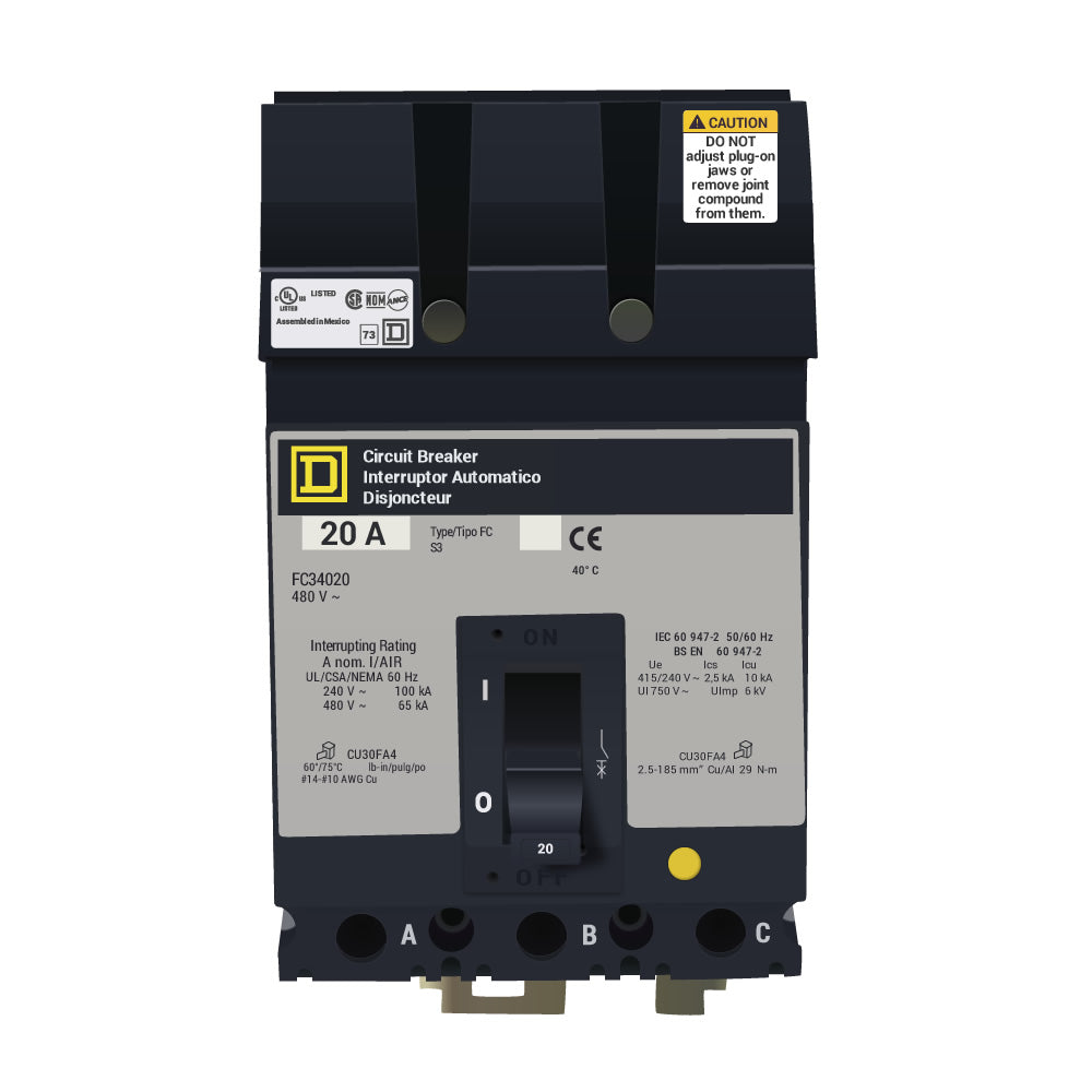 Square D FC34020 - Molded Case Circuit Breaker, 20A 480V 3P