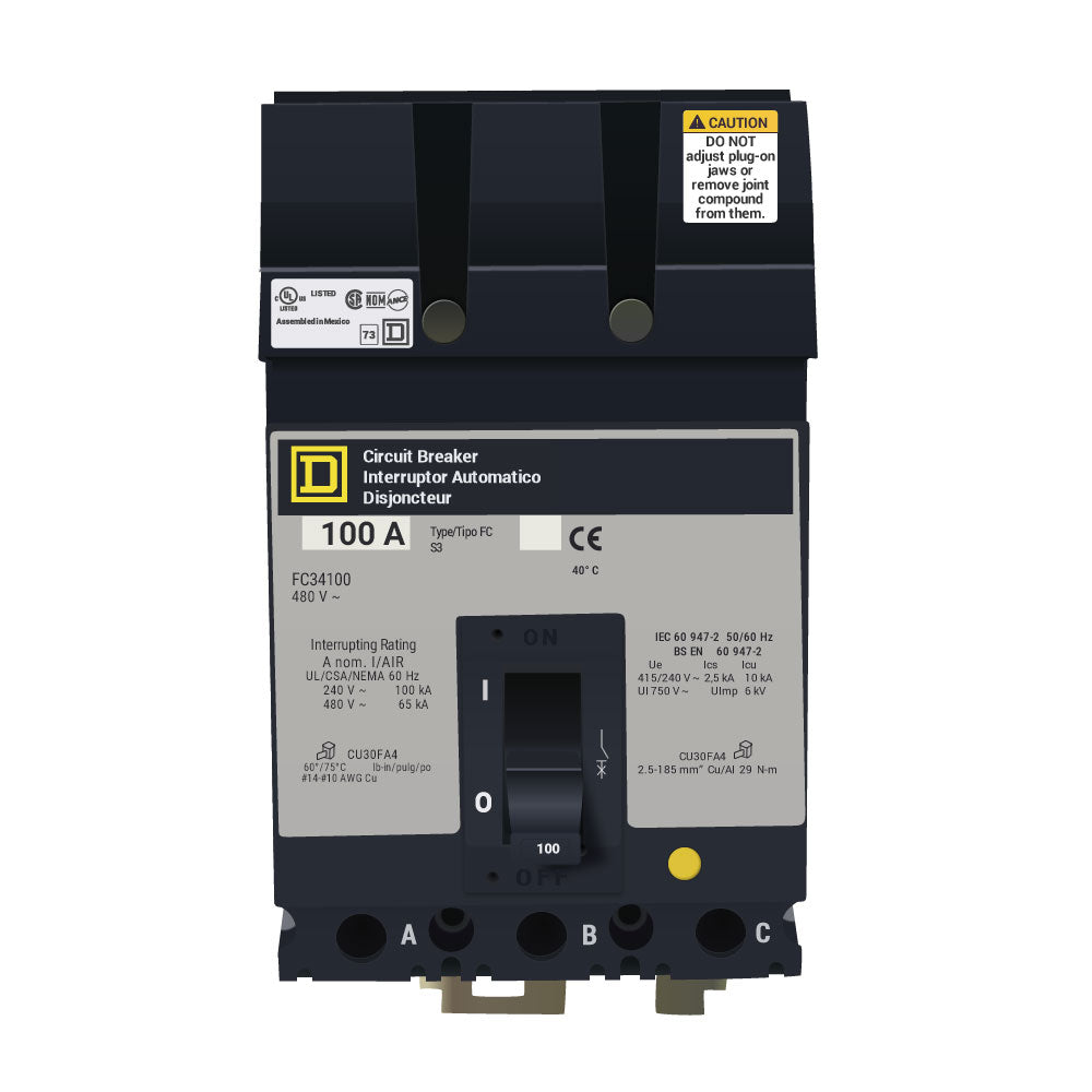 Square D FC34100 - 100A Molded Case Breaker (65kA AIC, 480V)